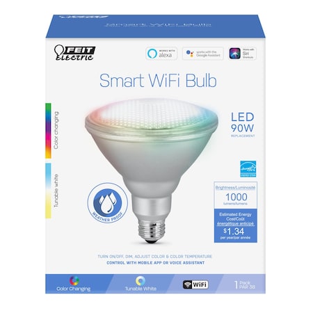 Feit Electric Feit Smart Home PAR38 E26 (Medium) Smart-Enabled LED Bulb Color Changing 90 Watt Equivalence 1 pk PAR38/RGBWCA/AG